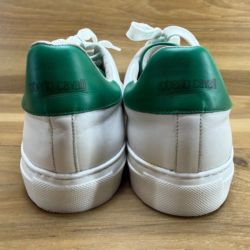 Roberto Cavalli White Green Leather Mens‎ 10 EU 43 Low Top Sneakers Italy